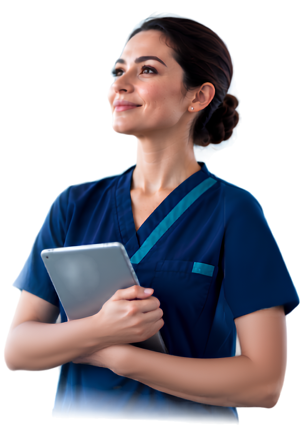 Profesional de salud con una tableta, imagen de la presentación de KaiHealth